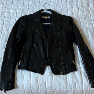 Michael Kors Black Leather and Fabric Jacket